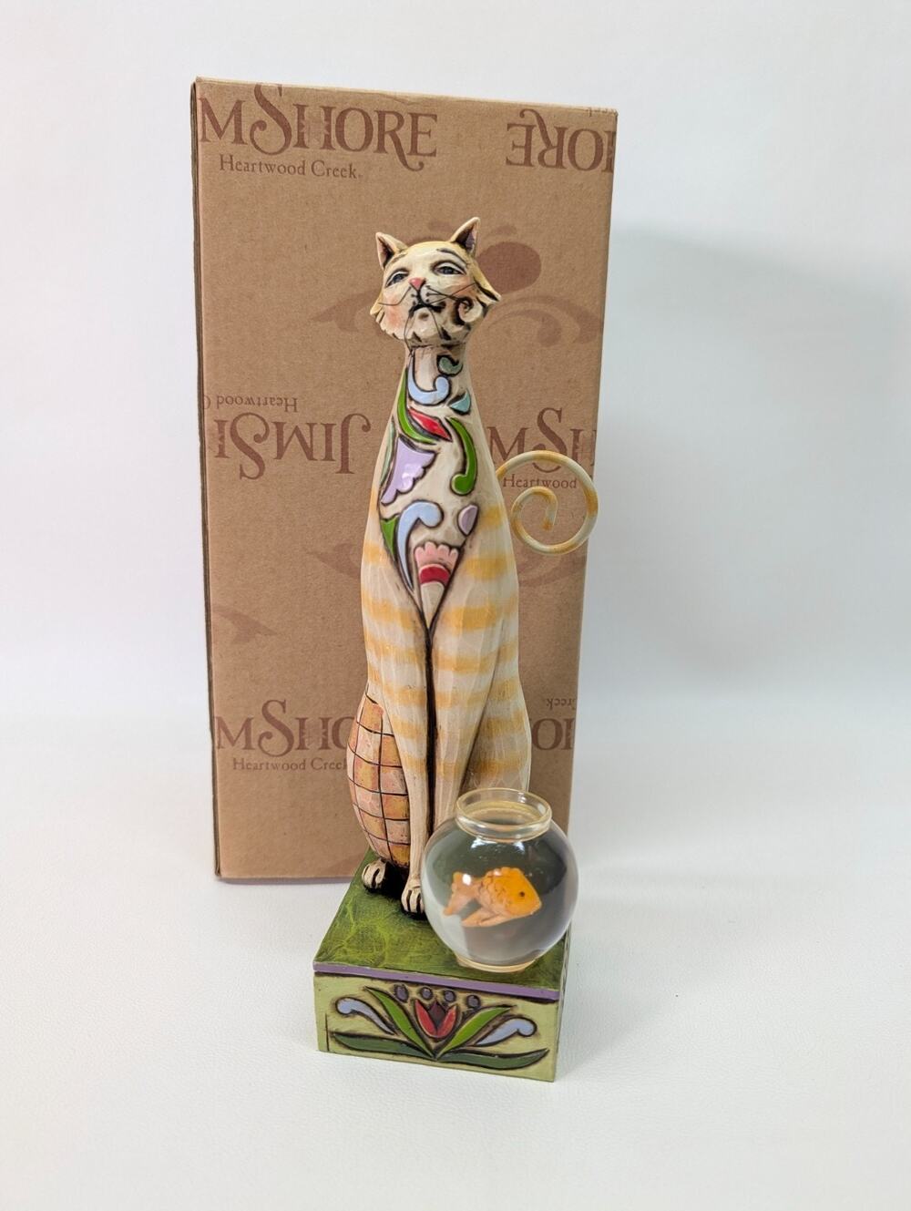 Jim Shore Jilly Cat Figurine #4009507 Tall Kitty w/Fishbowl 2007 Retired (VC613)
